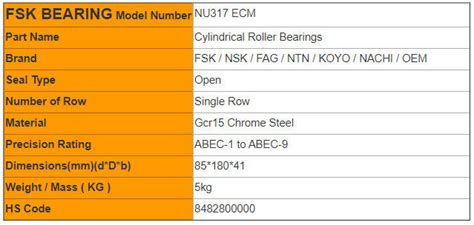 Brass Cage Cylindrical Roller Bearings NU317 ECM Agricultural Machinery