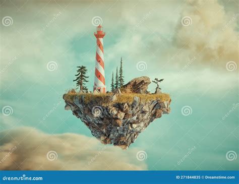 Floating Island With A Lighthouse Royalty-Free Illustration ...