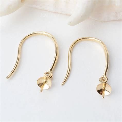 18K Gold Earring Hooks With Eyepin Bead Caps Yellow Karat Gold Solid