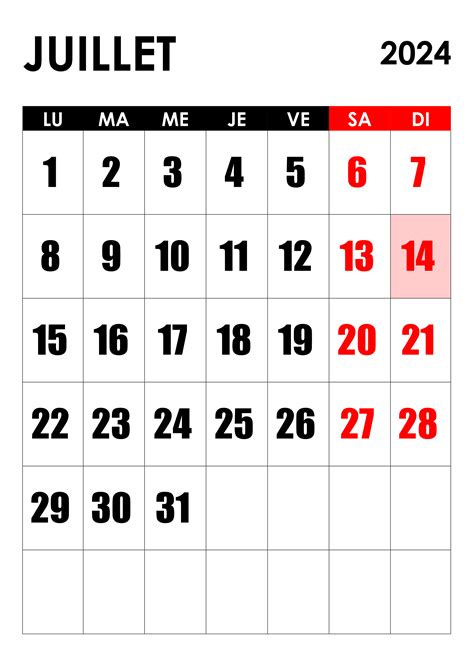 Calendrier Juillet 2024 Calendrier Su