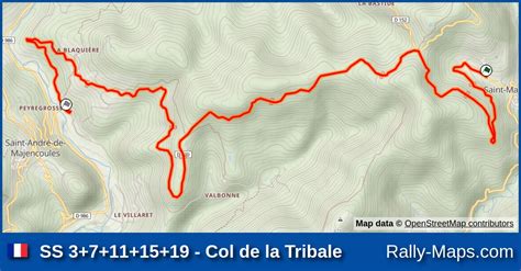 SS 3 7 11 15 19 Col de la Tribale stage map Critérium des Cévennes