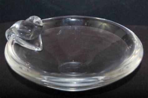 Steuben Signed 1950s Designer David Hill Crystal Art Glass Ashtray Mcm