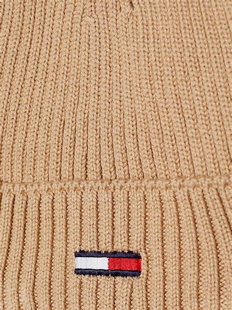 Rib Knit Flag Beanie Beige Tommy Hilfiger