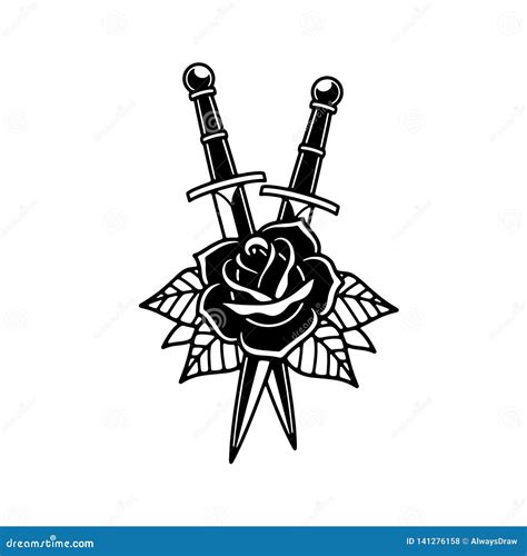 Crossed Daggers And Rose Flower Stock Vector Illustration Of Icon