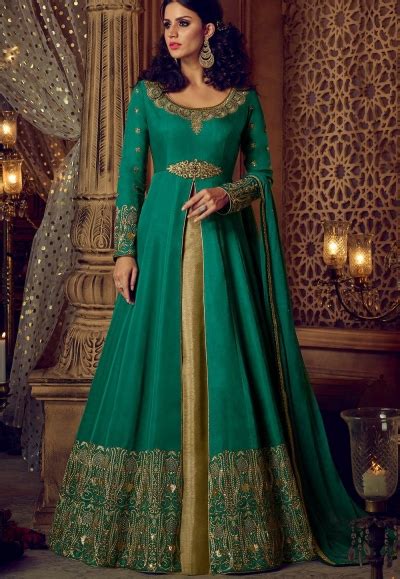 Buy Green And Chiku Color Silk Party Wear Lehenga Kameez In Uk Usa And