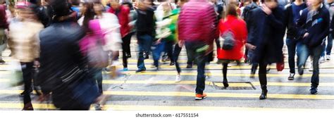 Crowd People Crossing City Street Motion Stock Photo