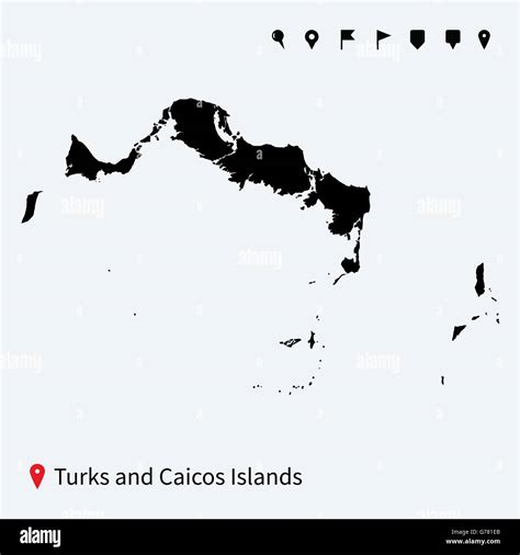 High Detailed Vector Map Of Turks And Caicos Islands With Pins Stock