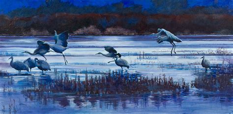 Wildlife Art International: Original Wildlife Landscape Painting With Birds "Sunset Speaks to ...