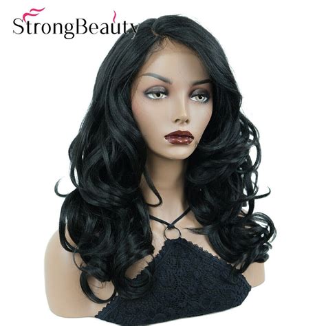 Strongbeauty Women S Synthetic Lace Front Wigs Dark Black Curly Hair