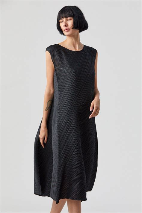 Pleats Please Issey Miyake Synthetic Flow Dress In Black Lyst