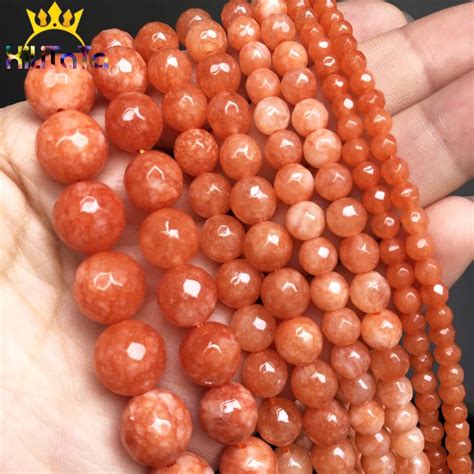 Perles Rondes Et Amples En Pierre Naturelle De Jade Calc Doine Orange