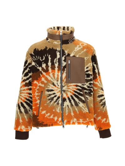 Amiri Leather Trim Tie Dye Fleece Jacket In Multi Colour Modesens