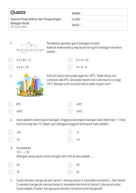 Lembar Kerja Operasi Dengan Bilangan Bulat Untuk Kelas Di Quizizz