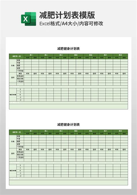 个人减肥健身计划表模板个人日常excel模板下载 蓝山办公