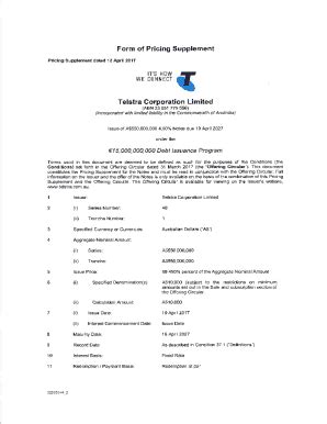 Fillable Online Form Of Pricing Supplement Form Of Pricing Supplement