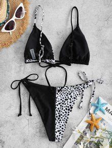 ZAFUL Leopard Two Tone Tanga String Bikini Swimwear In BLACK ZAFUL 2024