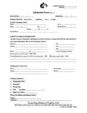 Fillable Online Admission Form Cava Helps Fax Email Print Pdffiller