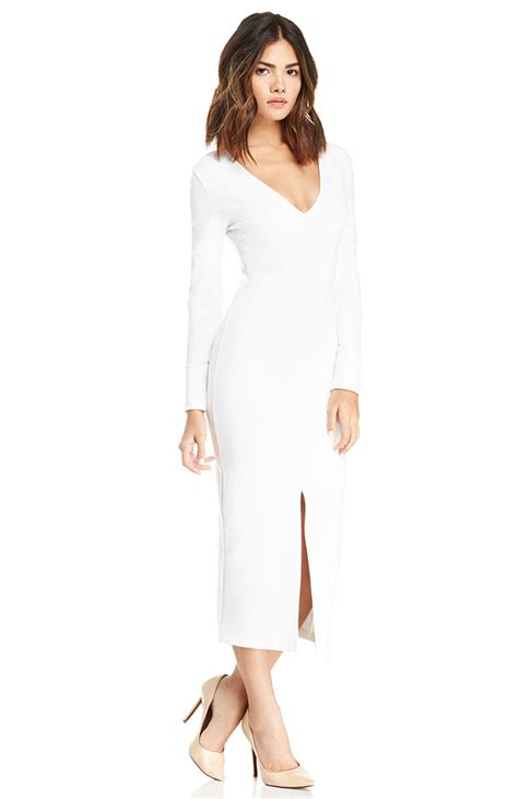 Long Sleeve Bodycon Midi Dress In White Dailylook