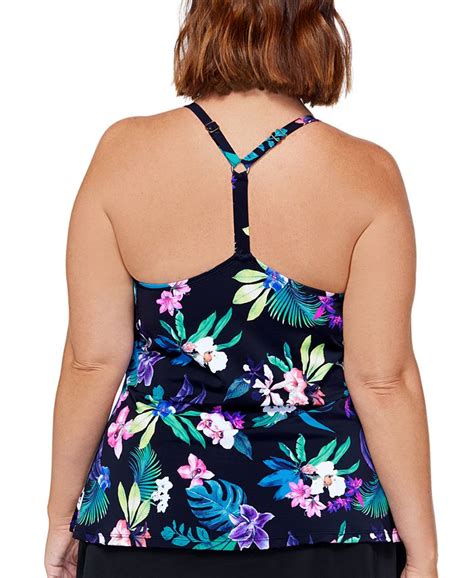 Island Escape Plus Size Printed Racerback Underwire Tankini Swim Top