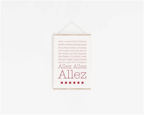 allez lyrics, allez allez allez print, lfc print, Liverpool print, lfc ...