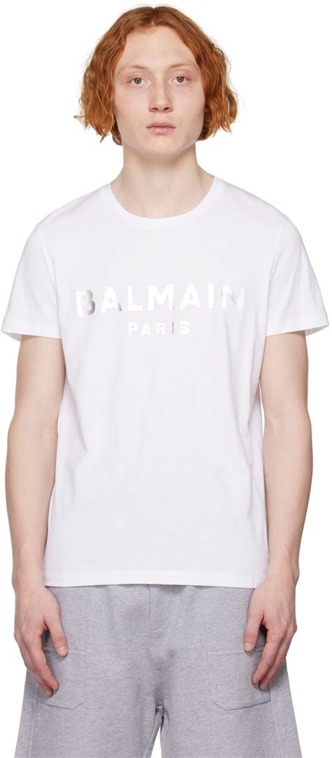 Balmain White Metallic T Shirt Balmain