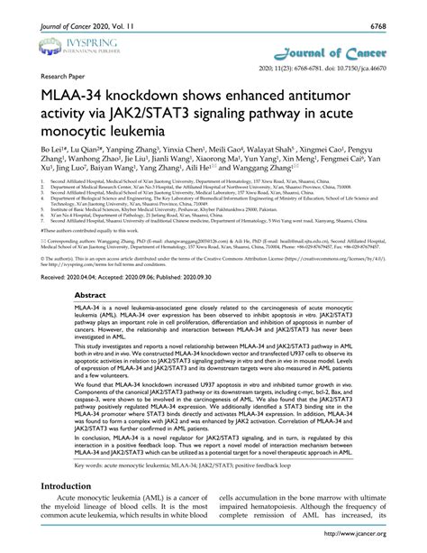 PDF MLAA 34 Knockdown Shows Enhanced Antitumor Activity Via JAK2