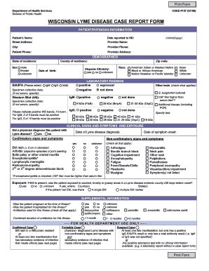 Fillable Online Co Washington Wi Wisconsin Lyme Disease Case Report