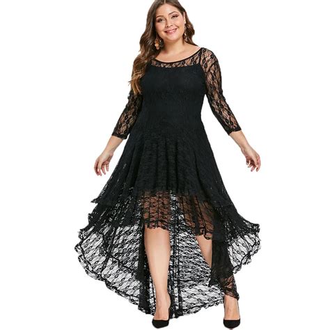 Rosegal Plus Size High Low Lace Dress With Cami Dress Women Clothes Fall Spring See Thru O Neck