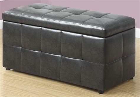 Charcoal Gray Leather Storage Ottoman from Monarch | Coleman Furniture