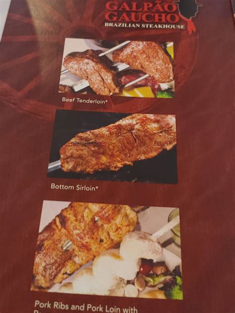 Menu at Galpão Gaucho Brazilian Steakhouse, Charleston