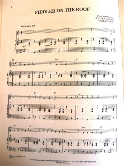 FIDDLER ON the ROOF Sheet Music Book Piano Accompaniment 40 | Etsy