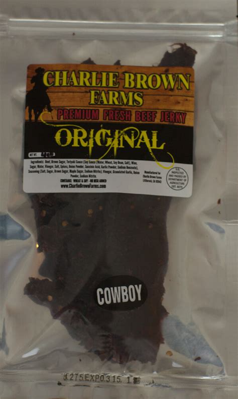 Premium Beef Jerky Original Cowboy 4 Oz Charlie Brown Farms