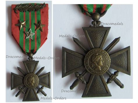 France WW2 War Cross Croix De Guerre 1939 Palms 3 Stars 2 Bronze 1