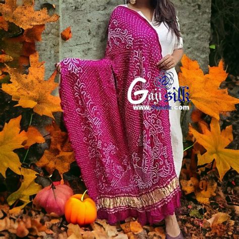 Magenta Peacock Bandhani Pure Gaji Silk Dupatta Gaji Silk