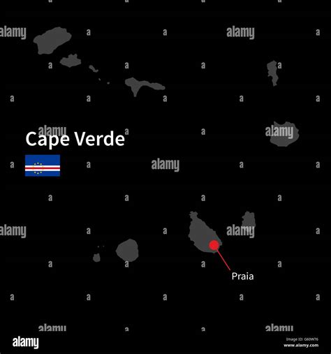 Detailed Map Of Cape Verde And Capital City Praia With Flag On Black