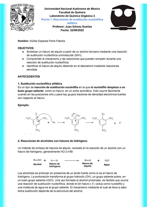 Previo Reacciones De Sustituci N Nucleof Lica Alif Tica