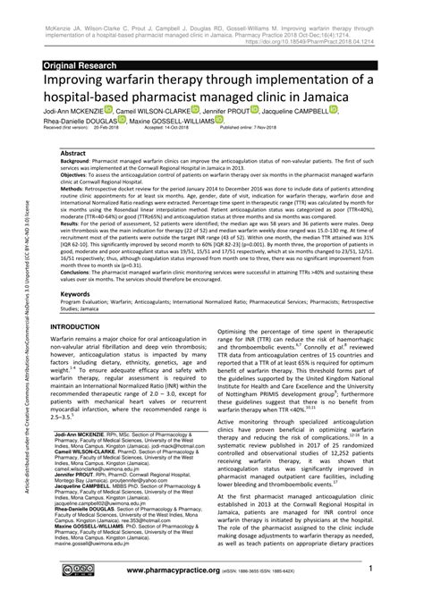 PDF Improving Warfarin Therapy Through Implementation Of A Hospital