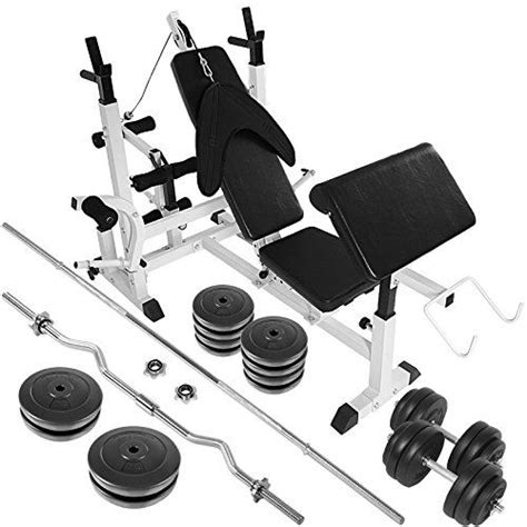 Multi Function Gym Weight Bench Workstation With 105kg Weight Set Barbell Exercise Leg Press