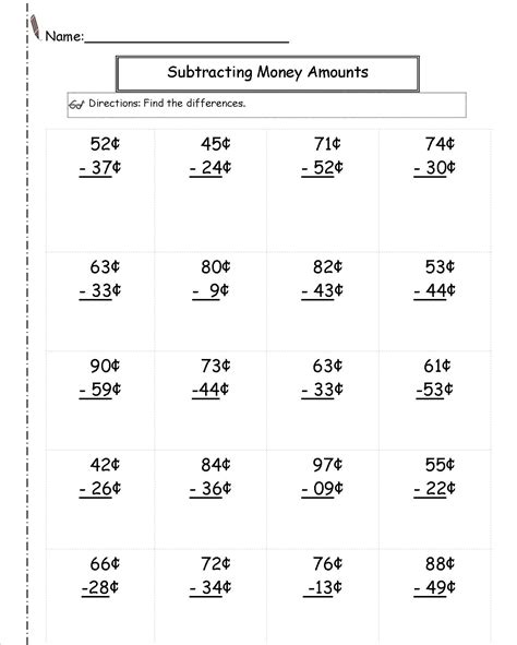 Adding And Subtracting Money Math Worksheet