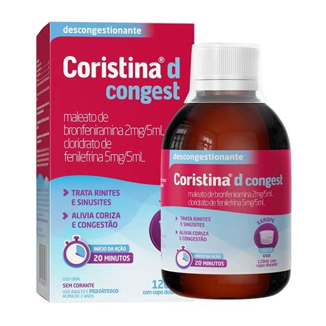 Coristina D Congest Maleato De Bronfeniramina 2mg 5ml Cloridrato De