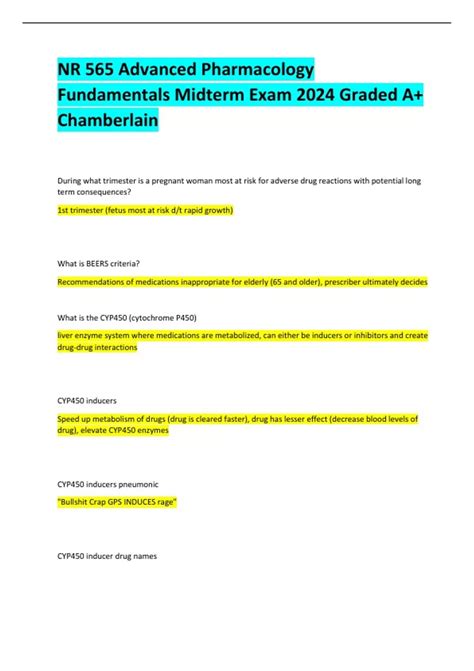 Nr Advanced Pharmacology Fundamentals Midterm Exam Graded A