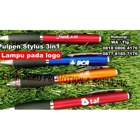 Souvenir Pulpen Stylus 3in1 Dengan Lampu Pada Cetakan Logo Buku Alat