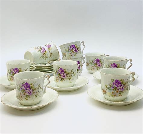 Floral Victorian Tea Cups, Set of 10 Antique China Teacups, Elegant ...