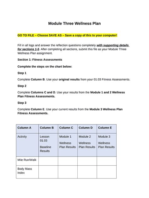 2 08 Module Two Wellness Plan GO TO FILE Choose SAVE Doc Template