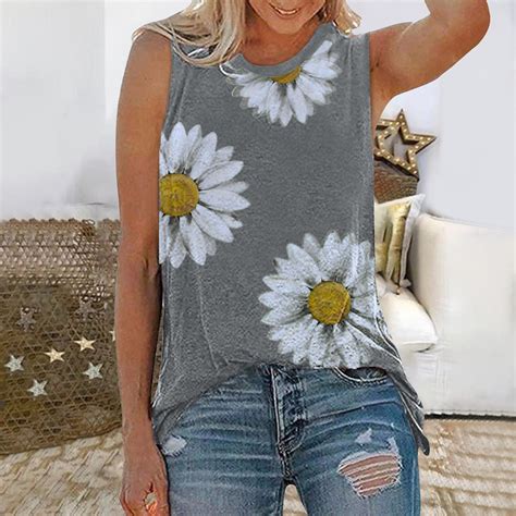 2021 Mode Tanks Frauen Sommer Tops Oansatz Daisy Druck Ärmellose Tank T Shirts Grafik Bluse