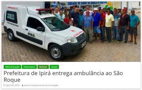 Ipir Entregue H Dois Meses Ambul Ncia Do Povoado De S O Roque J