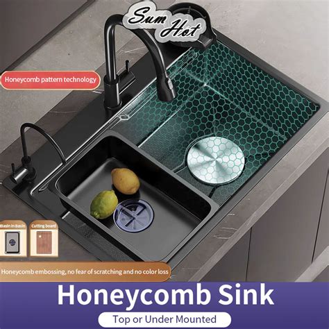 Nano Honeycomb Sinki Dapur 304 Stainless Steel Kitchen Sink Bowl