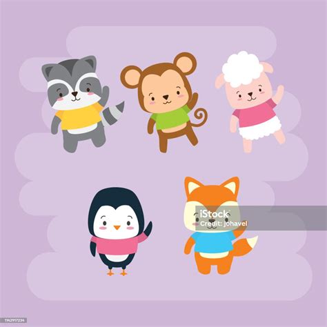 kartun hewan lucu ilustrasi stok  gambar  anak hewan