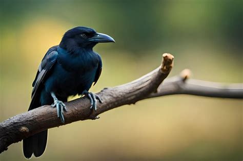 Premium Photo A Crow Sits On A Branch In The Forest