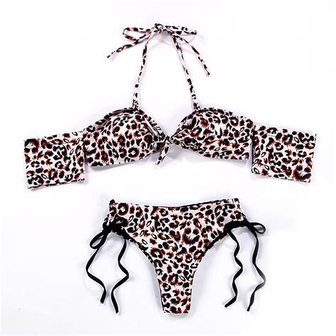 Sexy Luipaard Print Badpak Voor Vrouwen 2 Delige Tie Bikini Zomer